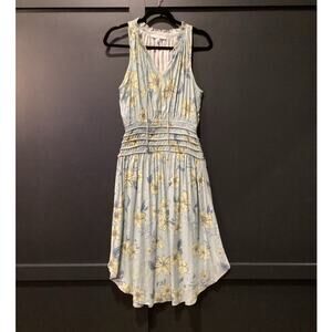 Current Air Sleeveless A Line Floral V Neck Smocked Waist knee length Dress M